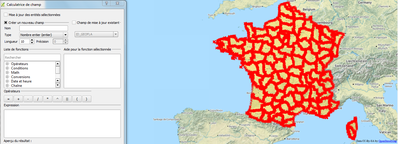 Calculatrice de champs sous quantum gis