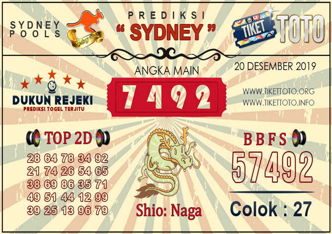 Prediksi Togel SYDNEY TIKETTOTO 20 DESEMBER 2019