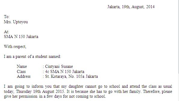 Contoh Surat Izin Tidak Masuk Sekolah Dalam Bahasa Inggris Nusagates