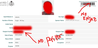 contoh nomor enjaz dan nomor paspor didalam dokumen enjazid untuk visa saudi