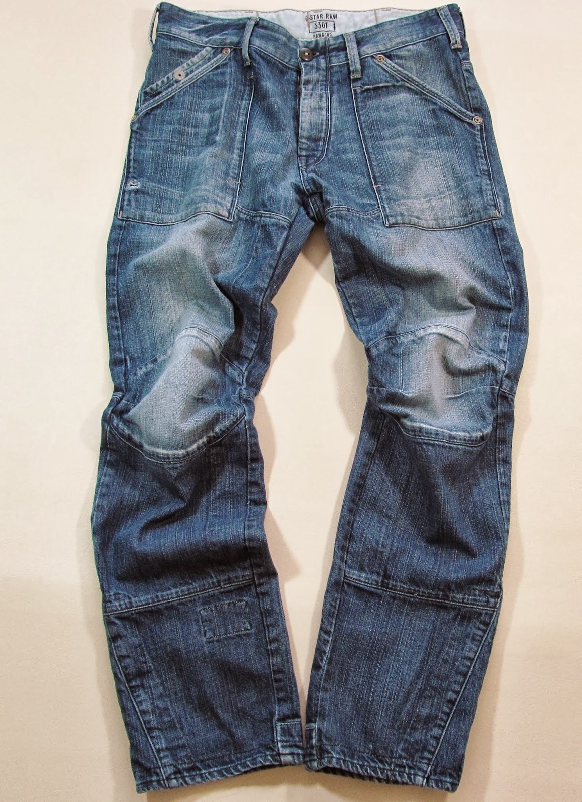 MENS G STAR RAW BLUE FADED EFFECT DENIM JEANS LOTS OF DETAILS SIZE 34
