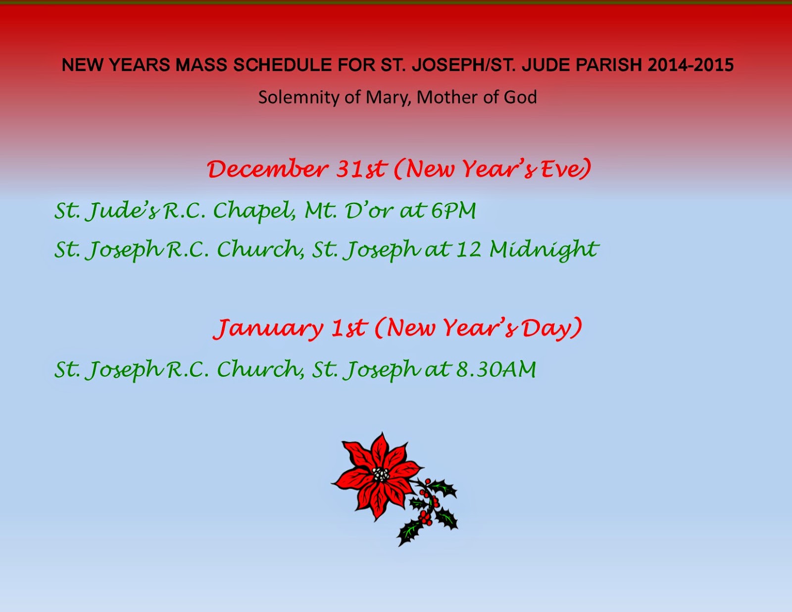 St. Joseph & Mt. D'or Parish Blog Spot Christmas Mass Schedule Announced