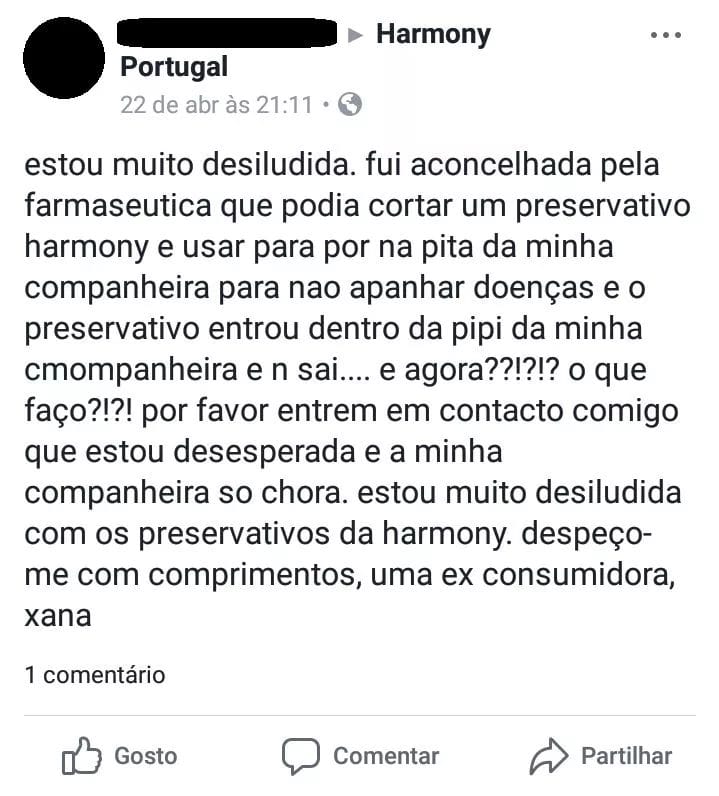 Preservativos Harmony desiludem utilizadora Preservativos Harmony desiludem utilizadora
