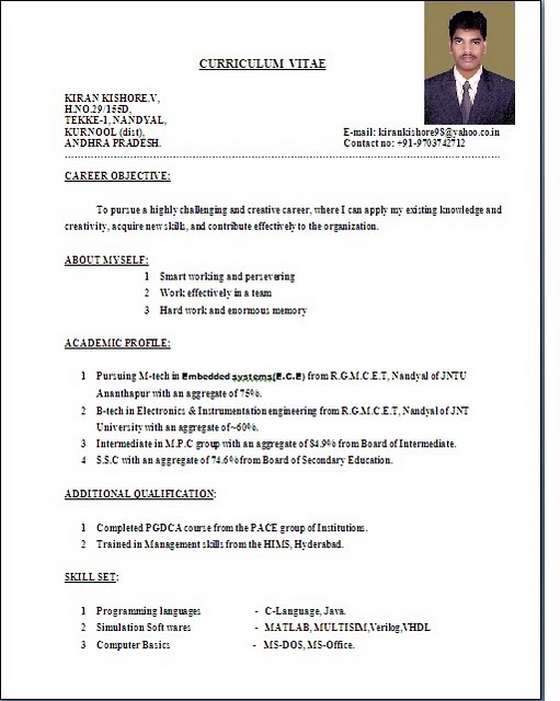 Resume format for media job