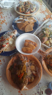 Seafood spread at Little Ochi, St. Elizabeth, Jamaica