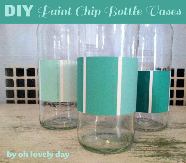 DIY ombre paint chip bottle wedding vases by oh lovely day | www.oh-lovely-day.com