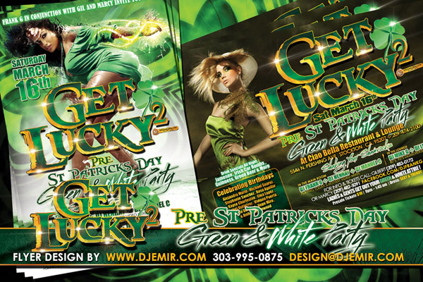 Get Lucky 2 Pre St. Patrick's Day Green And White Party Flyer Design Get Lucky 2 Pre St. Patrick's Day Green And White Party Flyer Design