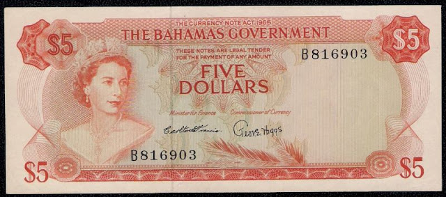 Bahamas money notes Bahamian Dollars banknotes, Queen Elizabeth