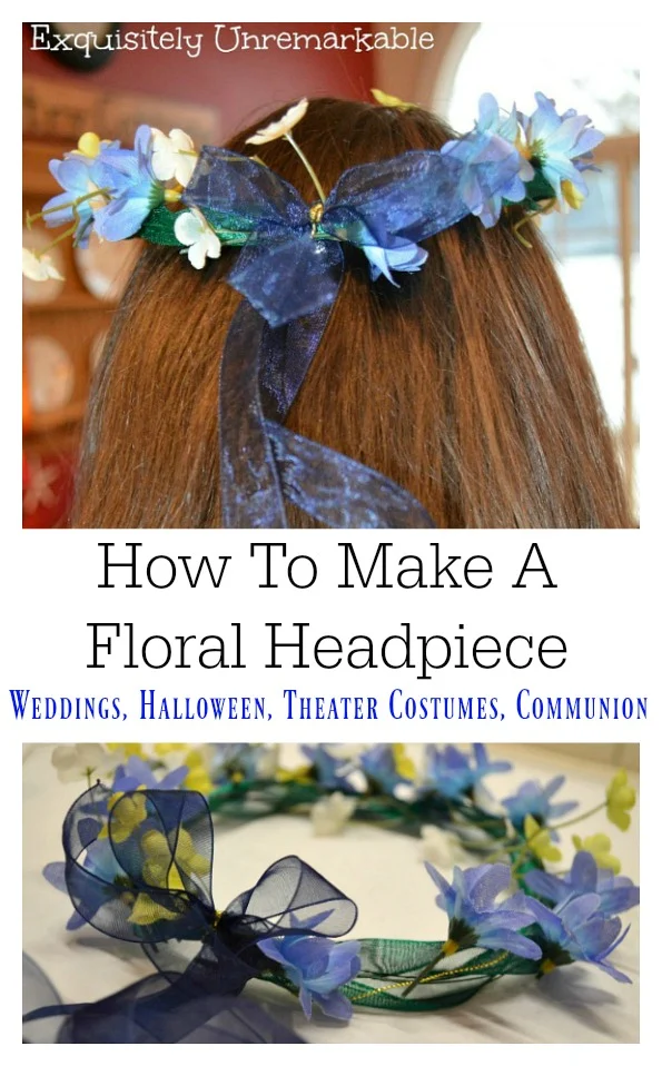 Floral Headpiece For Wedding, Communions, Halloween or Theater Costumes on a brunette girl's head