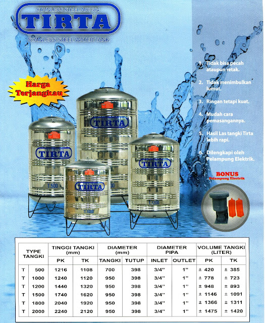 harga tangki air stainless steel TIRTA / 087871241577 Toko CEMERLANG
