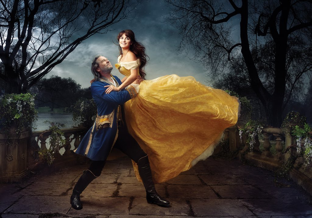 Jeff Bridges with Penelope Cruz as Belle and the 'transformed' Prince from Beauty and The Beast