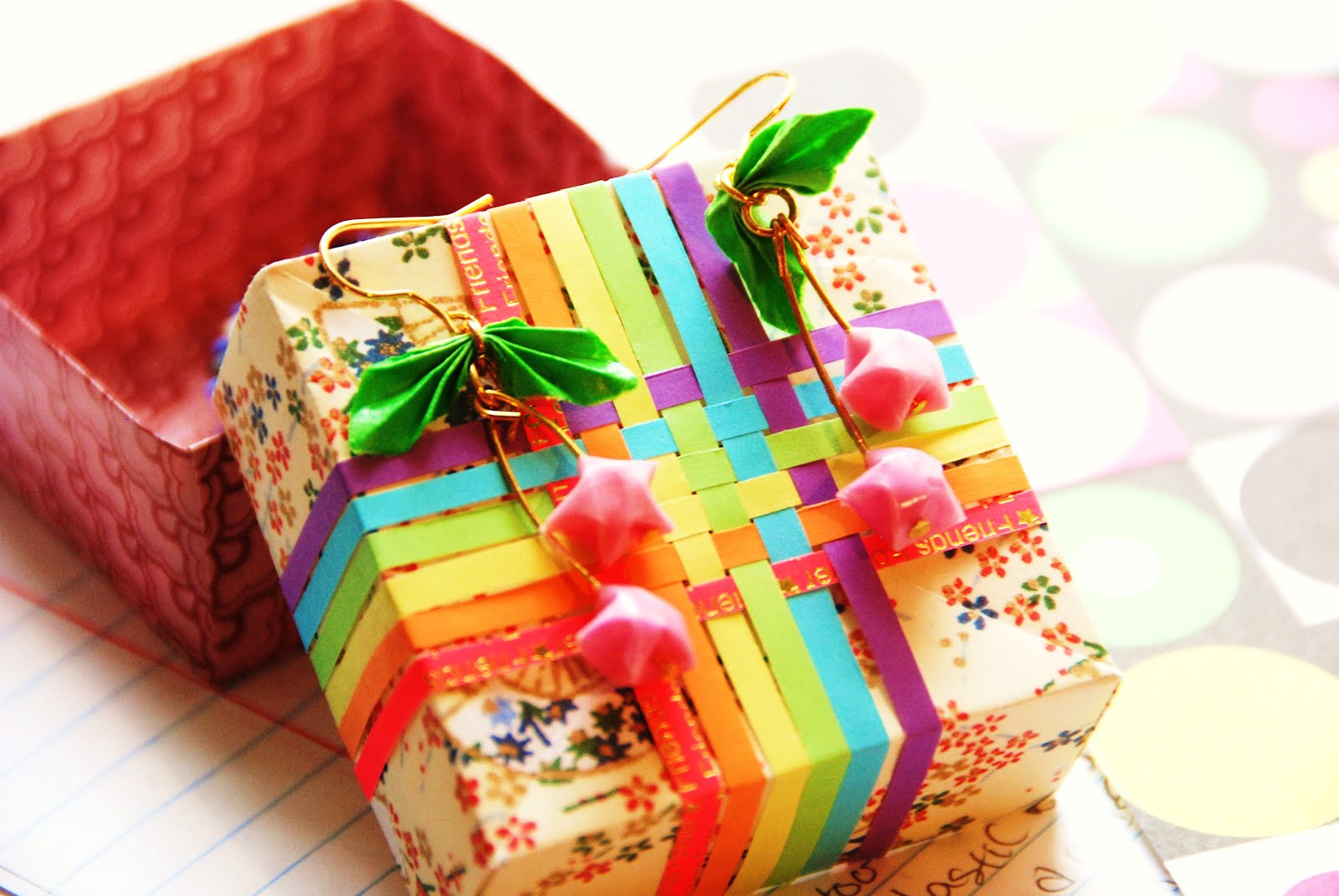 Everything Origami: Rainbow Box Cherry Earrings