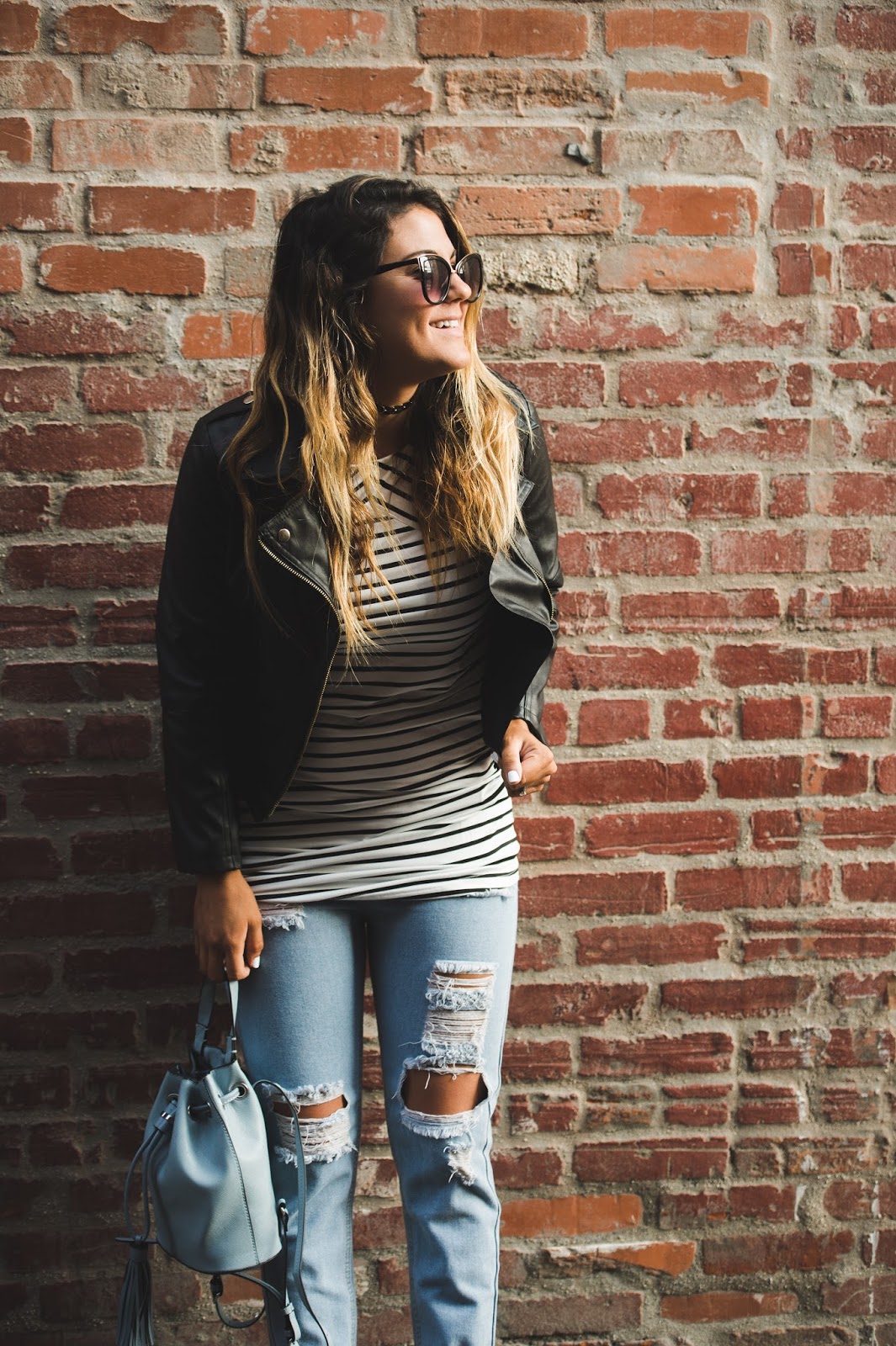 Faux Leather Jacket and Stripes