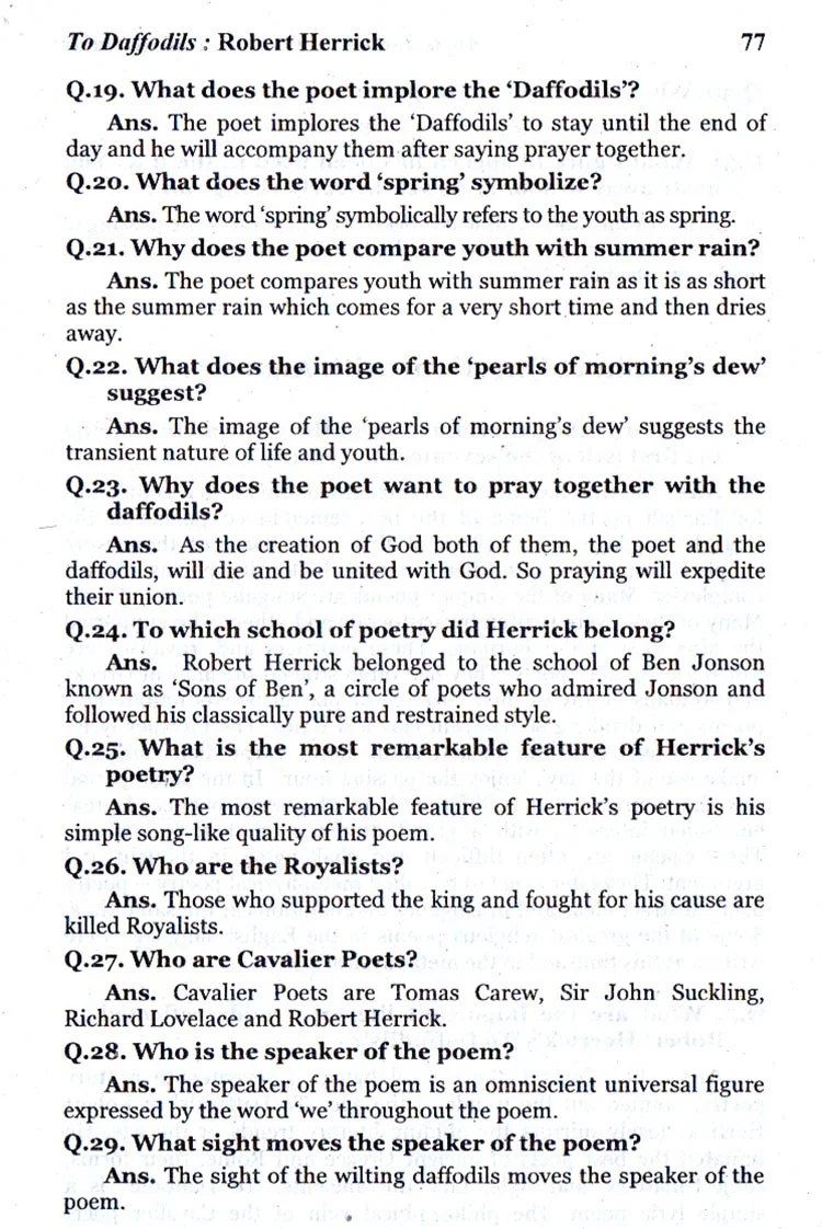 Brief Questions with Answers (To Daffodils Robert Herrick) English