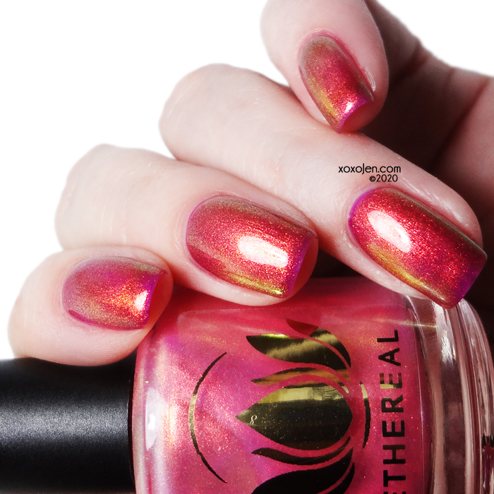 xoxoJen's swatch of Ethereal Guava over Dragon Fruit