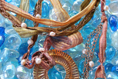 Big Hole Challenge (copper, hand-dyed silk ribbon, freshwater pearls) :: All Pretty Things