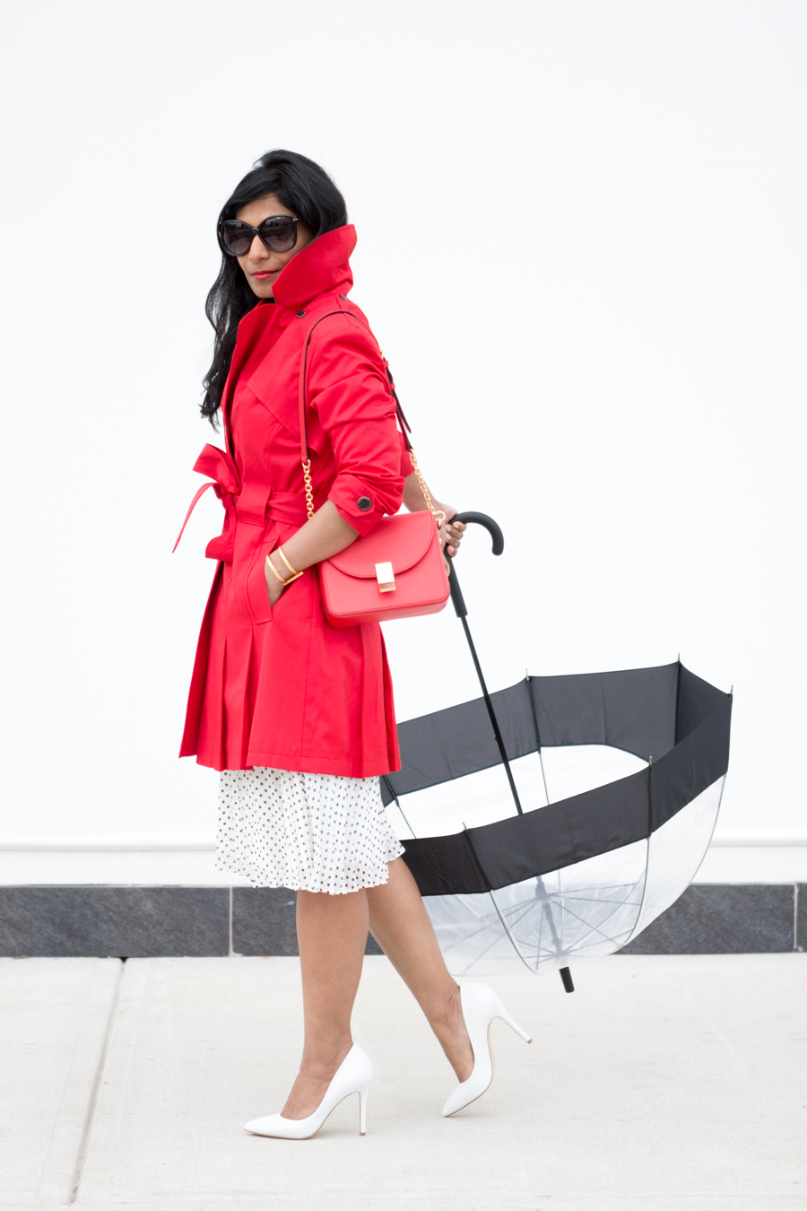 red raincoat outfit