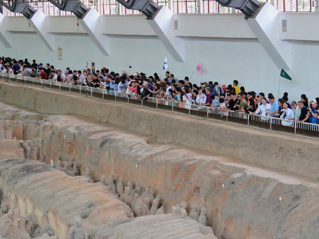 Crowds of tourists at Pit 1 of the Terracotta Army near Xi'an China