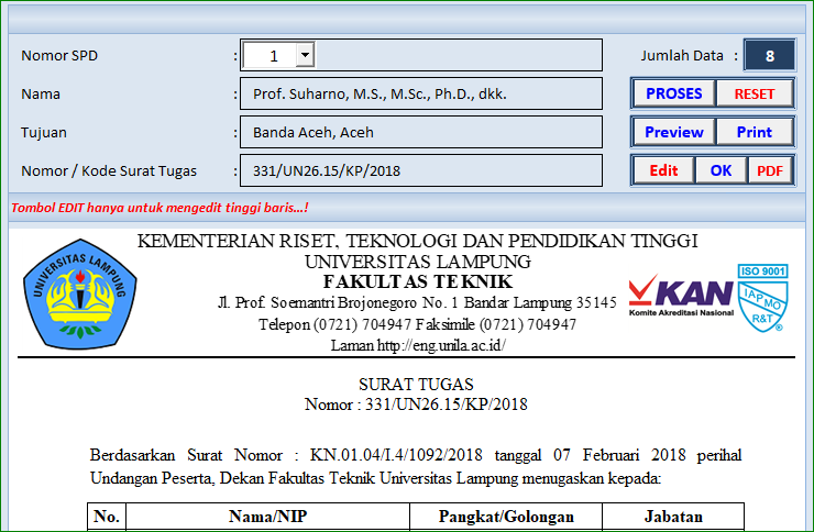 Aplikasi Excel SPPD dan Surat Tugas Versi 2 ExcelManiacs