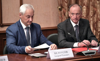 Presidential Aide Andrei Belousov (left) and Secretary of the Security Council Nikolai Patrushev before the meeting of Military-Industrial Commission. Presidential Aide Andrei Belousov (left) and Secretary of the Security Council Nikolai Patrushev before the meeting of Military-Industrial Commission.