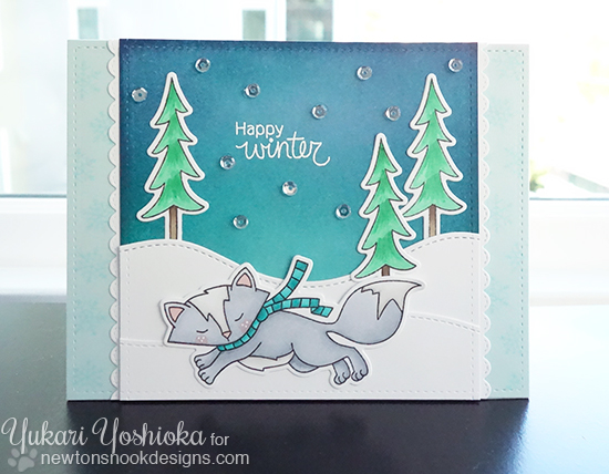 Happy Winter Fox Card by Yukari Yoshioka | Fox Hollow stamp set & die set by Newton's Nook Designs #newtonsnook #fox