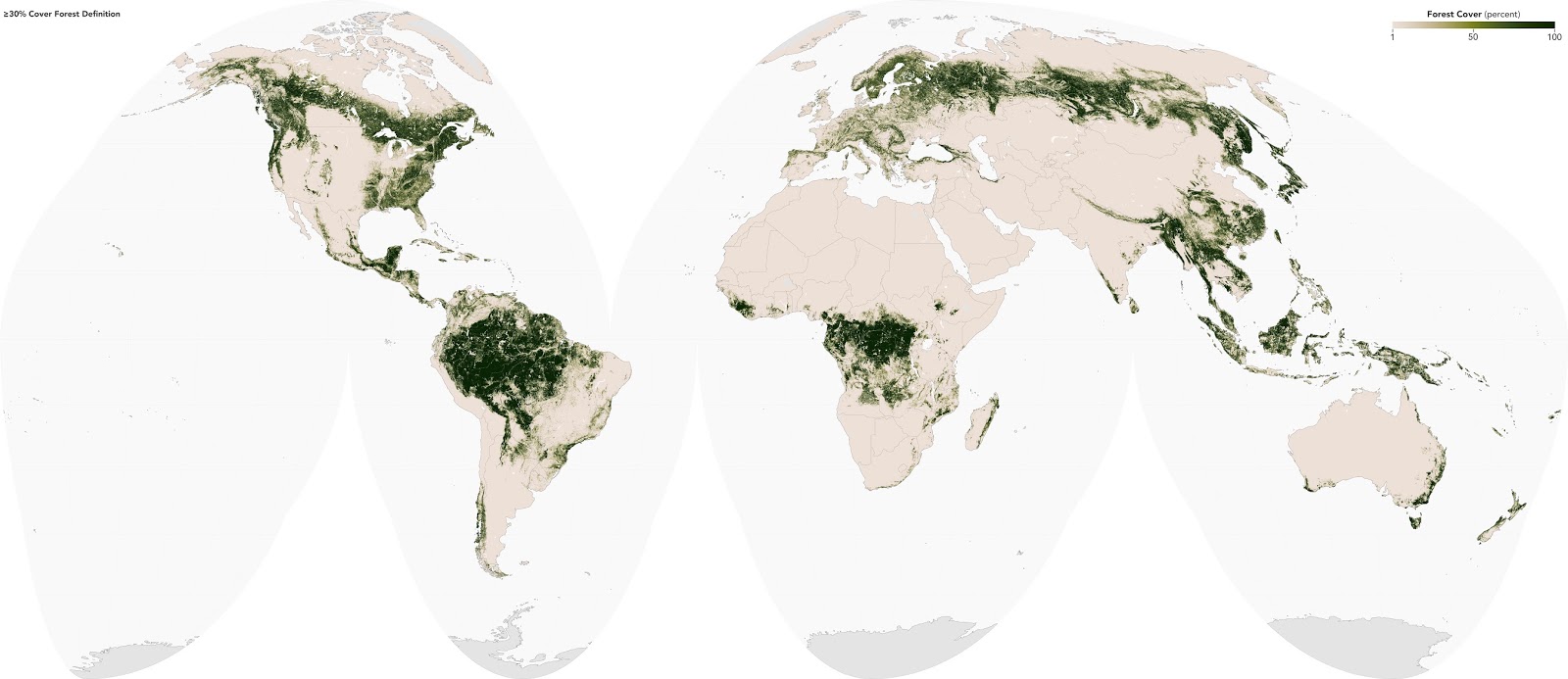 Areas of the World with over 30% Forest Cover