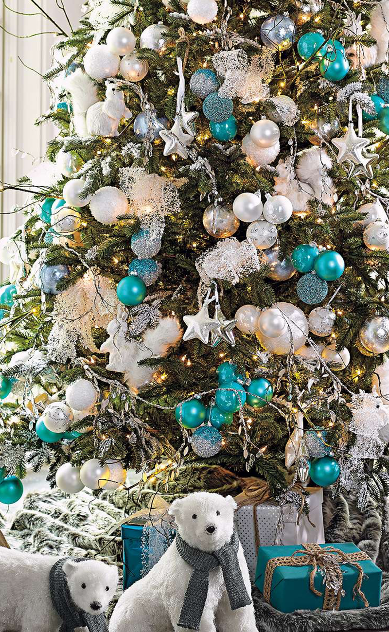Christmas Tree Grandin Road with Turquoise and White Ornaments