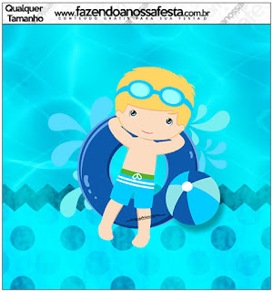 Fiesta en la Piscina para Niño Rubio: Etiquetas para Candy Bar para Imprimir Gratis. Etiquetas de Fiesta en la Piscina para Niño Rubio para imprimir gratis.