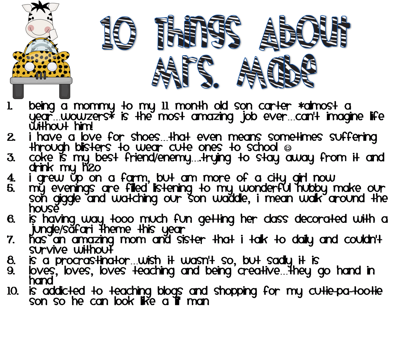 Fabulous firsties 10 things about me 