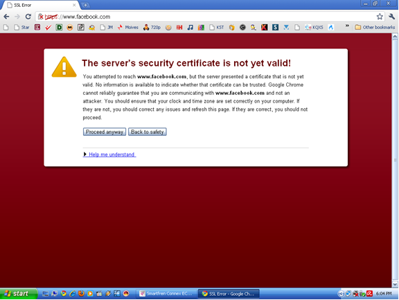 Certificate is not valid. The Servers Security Certificate is not yet valid но Дата и время верны.