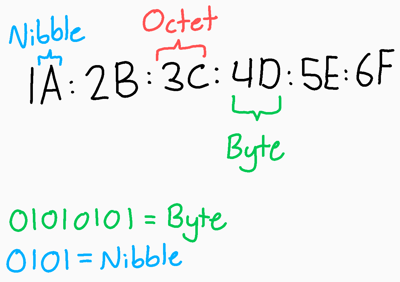 Octets, Bytes, and Nibbles in MAC Addresses