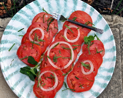 Tomato & Onion Salad ♥ AVeggieVenture.com, so simple, so sumptuous. Low Carb. Vegan. WW1.