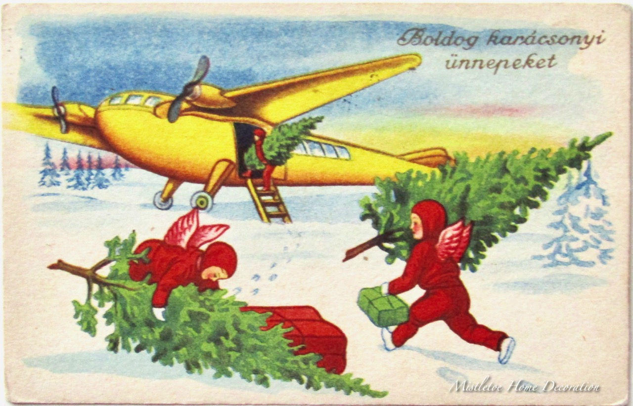 i have already brought here cards where santa arrives on foot by car by motorbike but now the half angel half elf creatures are loading the pine trees and - Airplane Christmas Cards i have already brought here cards where santa arrives on foot by car by motorbike but now the half angel half elf creatures are loading the pine trees and - Airplane Christmas Cards