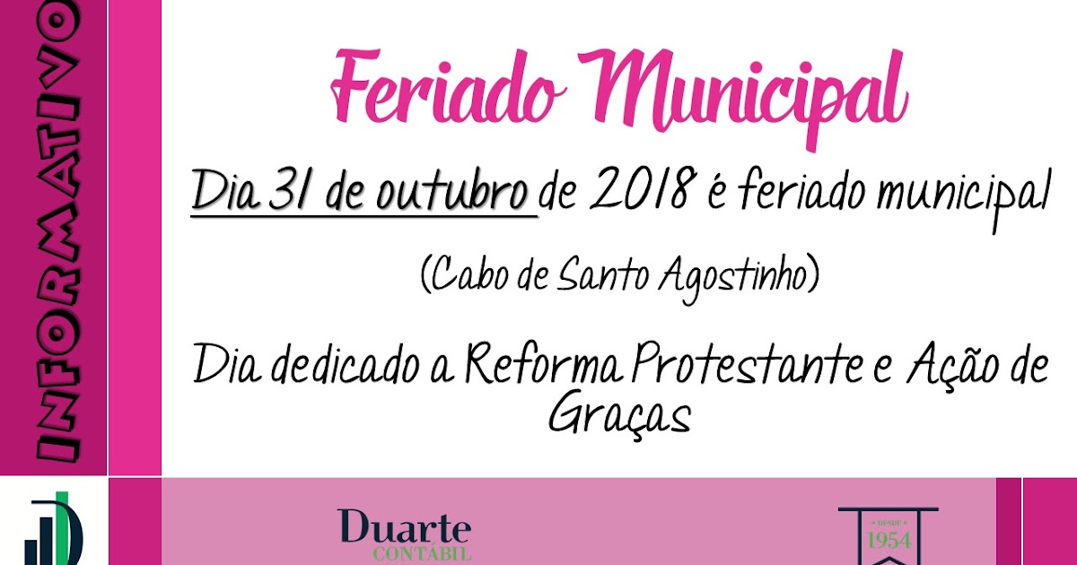 DUARTE CONTÁBIL FERIADO MUNICIPAL CABO DE SANTO AGOSTINHO 31/10/2018