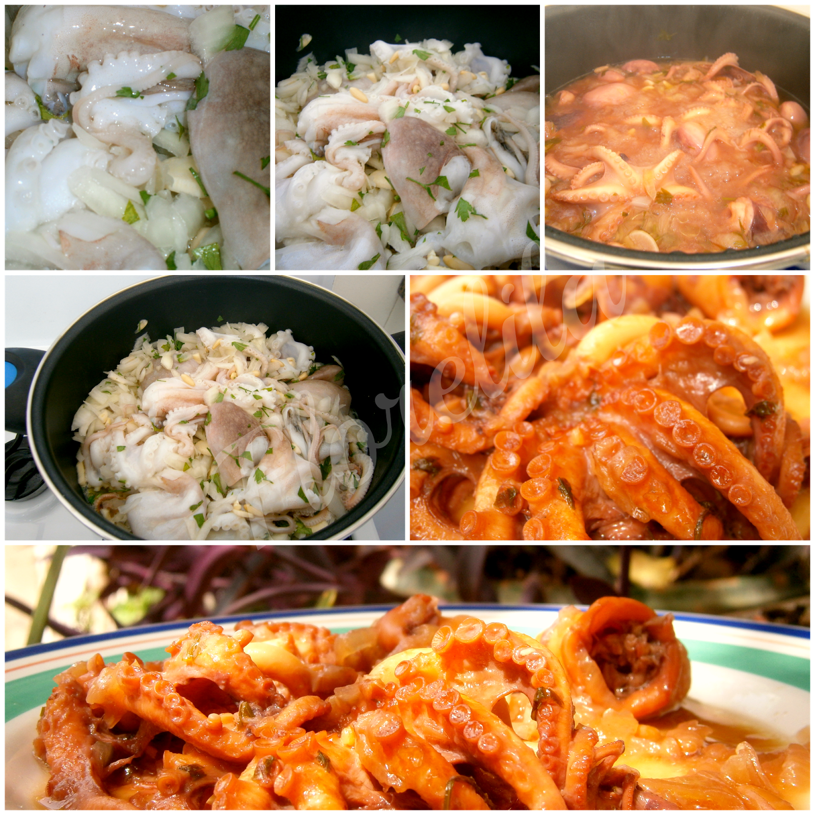 Florelila, recetas y aficiones. Pulpo encebollado.