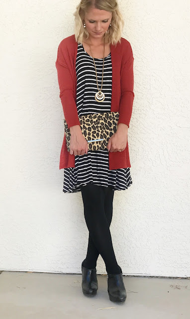 Thrifty Wife, Happy Life- Orange cadigan with stripes and leopard