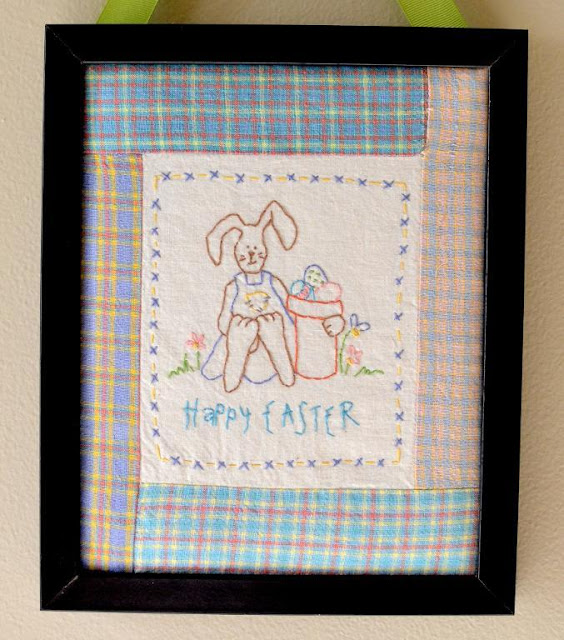Happy Easter Embroidery Free Pattern - Little Bunny Embroidery pattern -  Includes instructions to finish and frame it as a wall hanging.
