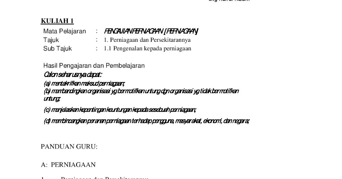 Nota Ringkas Pengajian Perniagaan Penggal 1 Lertyi