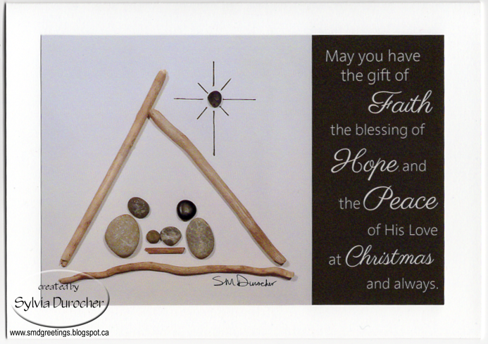 SMD Paper Arts Photo Christmas Card , 5x7 , Pebble Art Nativity
