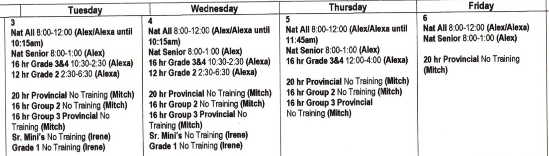 OGC WAG Training Schedule July Week 1 | Women's Artistic Gymnastics Program
