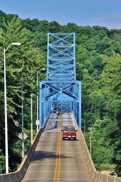 Blue bridge over Mississippi River, Iowa