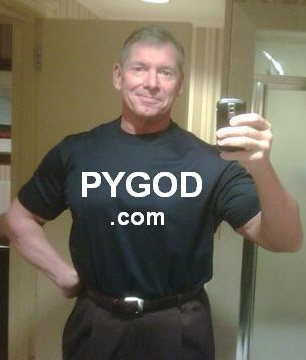 Vince McMahon wearing a PYGOD.COM T-Shirt.