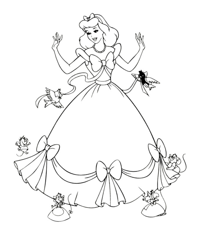 Disney Princess Cinderella With Her Gown Coloring Pages title=