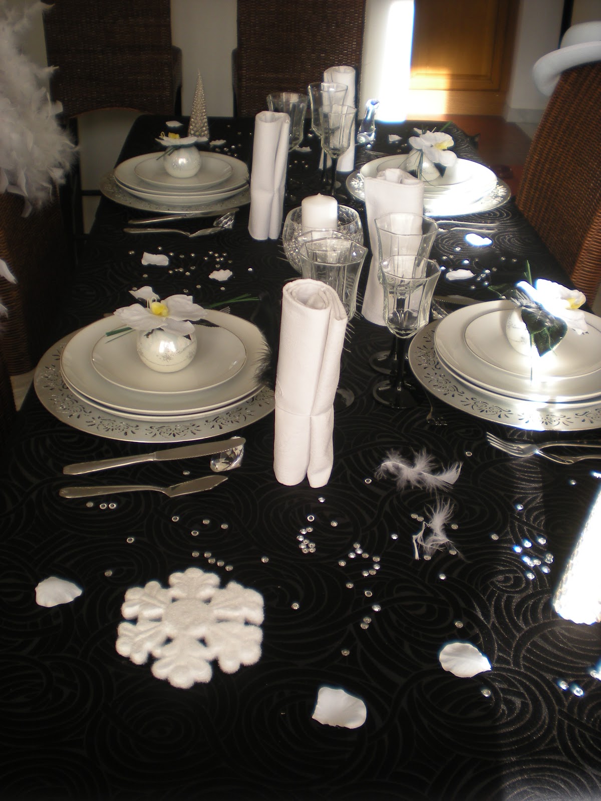 Mon nouvel an, en Noir, Blanc et Argent.... Déco de