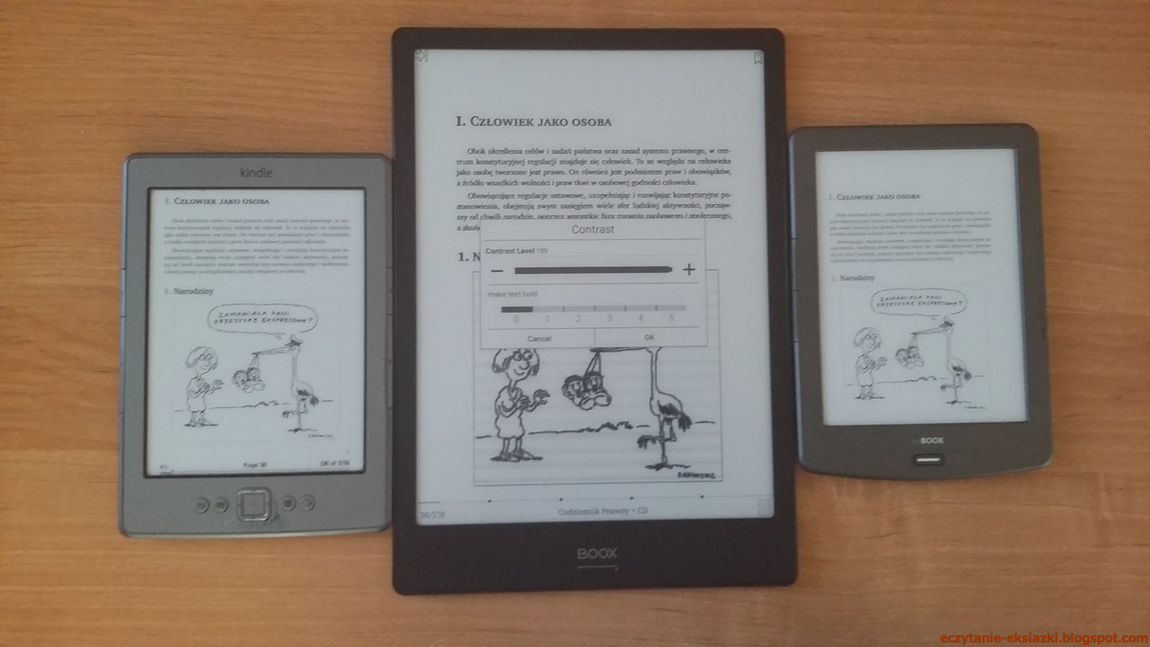 Kindle Classic, Onyx Boox Note i InkBOOK Classic 2 - porównanie ekranów