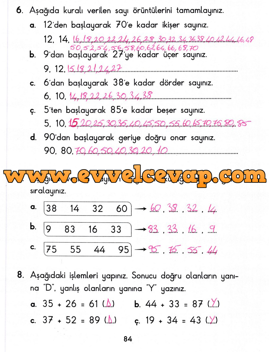 2. Sınıf Başak Yayınları Matematik 84. Sayfa Cevapları
