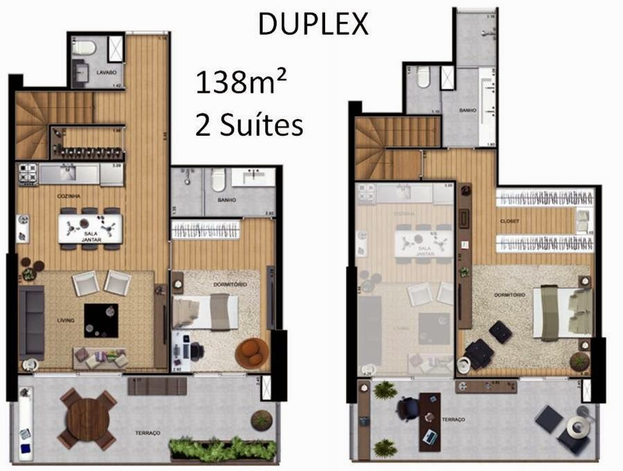 PLANTA DUPLEX 138 m² - 2 Suites