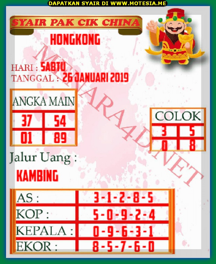 Syair HK Sabtu 26 Januari 2019 GOsyair SEDIA KODE SYAIR