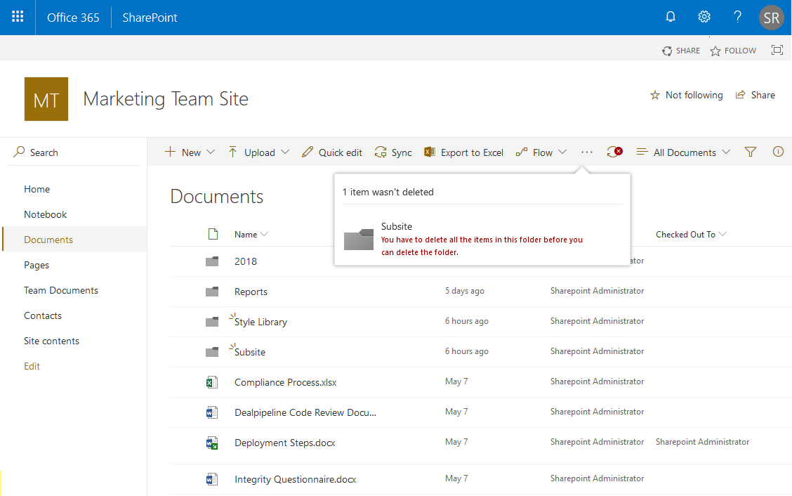 Fix You Have To Delete All The Items In This Folder Before You Can Delete The Folder Error In Sharepoint Online Sharepoint Diary