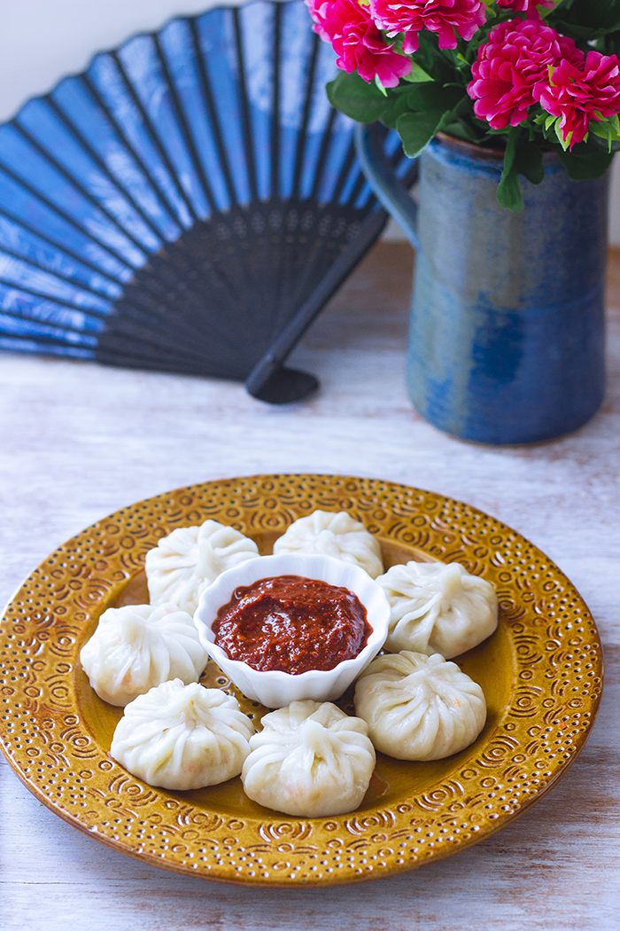 Steamed vegan dumplings or momo from India